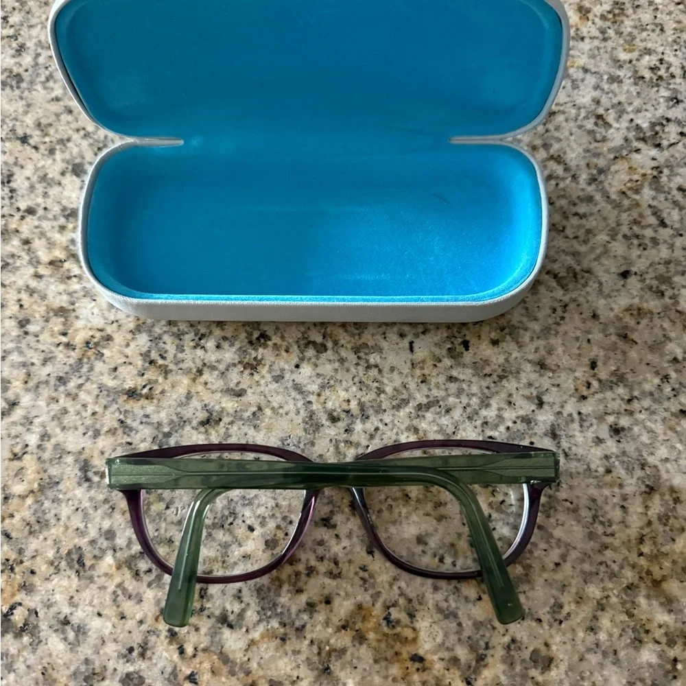Warby Parker Plum and Green Eyeglasses with Case